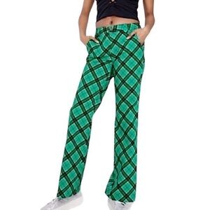 Wild Fable Cotton Spandex Low Rise Green Plaid Flare Chino Pants 00 Emerald Y2K